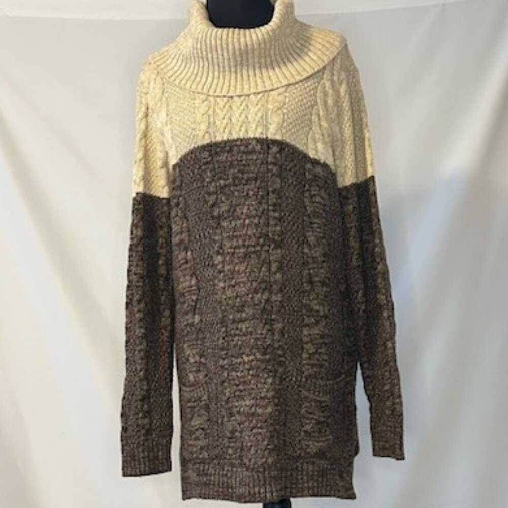 Jeanne Pierre Cowl Neck Sweater Color Block Cream and Brown Size Large